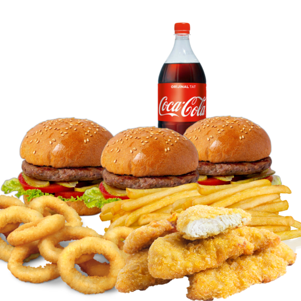 Kalabalık Burger & Halka Menü (3 Kişilik)
